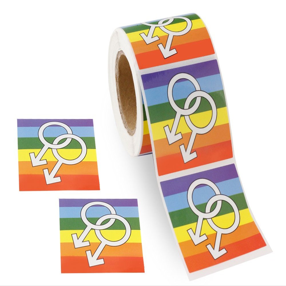 250 Rainbow Male Sex Symbol Stickers for LGBTQ Awareness - Rainbow Square Shaped Flag Stickers - Great for Fundraising Events and Marches