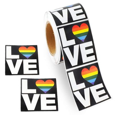 250 Square Love Gay Pride Rainbow Stickers on a Roll - Square Love