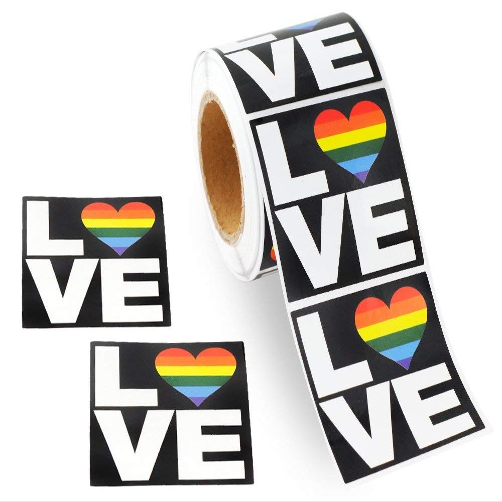 250 Square Love Gay Pride Rainbow Stickers on a Roll - Square Love