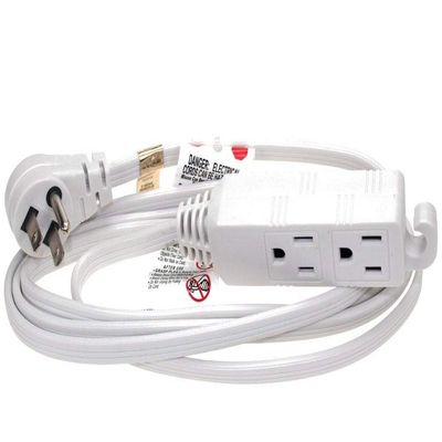 SF Cable 12Ft 16 AWG Grounded 3-Outlet Flat Angle Extension Power Cord, 13A, 125V, White - Compitable for Small Home/Office appliances