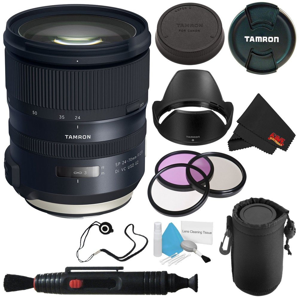 6Ave Tamron SP 24-70mm f/2.8 Di VC USD G2 Lens Canon EF (International Model) + 82mm 3 Piece Filter Kit + Deluxe Lens Pouch + Deluxe Cleaning Kit + Lens Cap Keeper + Lens Pen Cleaner Bundle