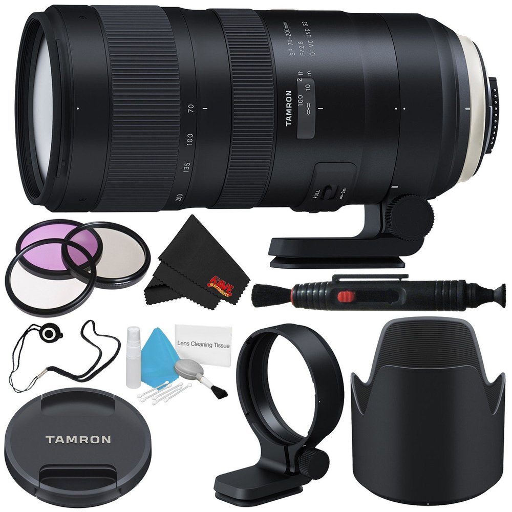 6Ave Tamron SP 70-200mm f/2.8 Di VC USD G2 Lens for Nikon F (International Model) + 77mm 3 Piece Filter Kit + Deluxe Cleaning Kit + Lens Cap Keeper + Lens Pen Cleaner + Microfiber Cloth Bundle
