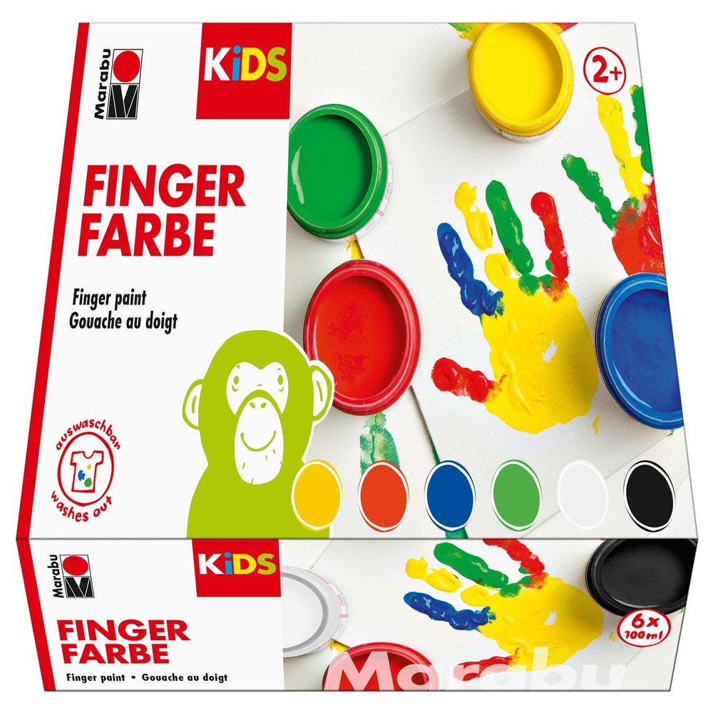 Marabu Kids 030300000081 Finger Paint Set with 6 Bright Colours 100 ml Each Paraben Vegan, Lactose Gluten Suitable for Painting in Nursery, School, Therapy and Home