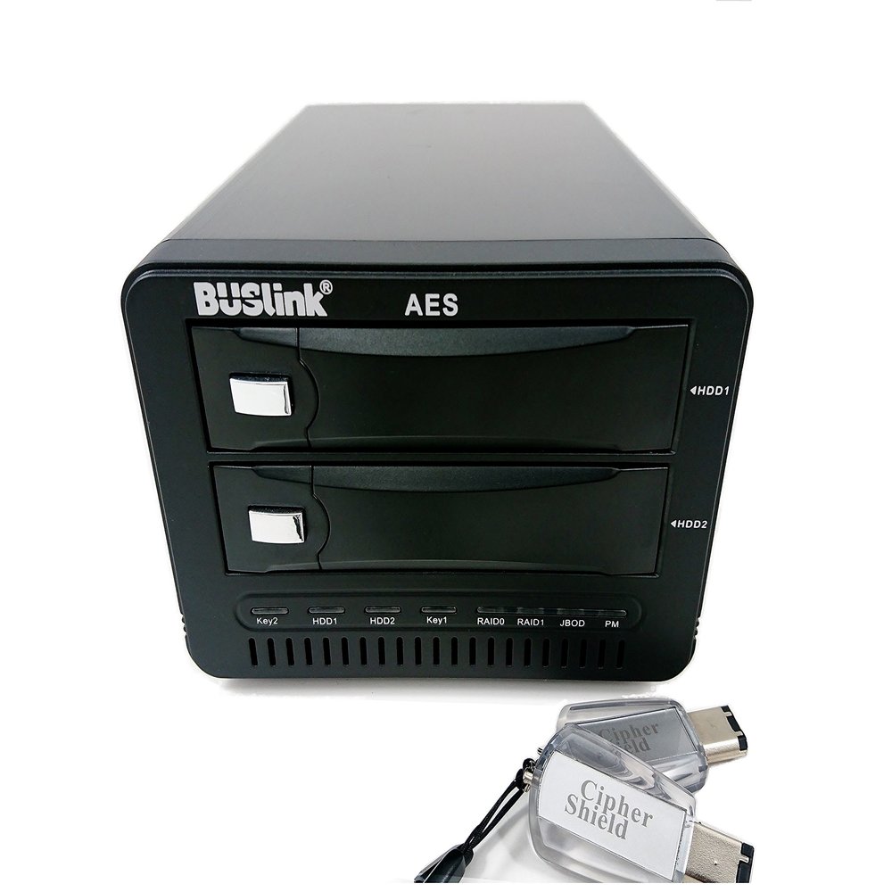 BUSlink CipherShield Dual Keys 2-Bay RAID 1 Mirror USB 3.0/eSATA FIPS 140-2 512-bit AES Hardware Encrypted External Desktop SSD Drive (4TB)