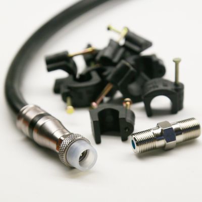 155ft BLACK TRI-SHIELD DIRECT BURIAL GEL COATED BRAID RG11 UNDERGROUND COAXIAL CABLE WEATHER BOOT CONNECTORS BARREL AND 10 NAIL CLIPS INCLUDED CUT TO ORDER AND ASSEMBLED IN USA by PHAT SATELLITE INTL