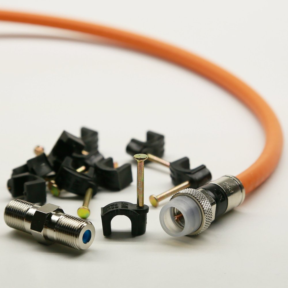 70ft DIRECT BURIAL UNDERGROUND RG6 COAXIAL CABLE 18AWG GEL COATED BRAID WEATHER BOOT FITTINGS BARREL AND 10 NAIL CLIPS INCLUDED UL ETL CUSTOM CUT TO ORDER AND ASSEMBLED IN USA by PHAT SATELLITE INTL