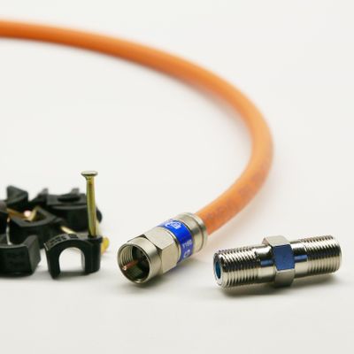 110ft DIRECT BURIAL UNDERGROUND RG6 COAXIAL CABLE 18AWG GEL COATED BRAID WEATHER SEAL BRASS CONNECTORS BARREL AND 10 NAIL CLIPS INCLUDED UL ETL CUT TO ORDER AND ASSEMBLED IN USA by PHAT SATELLITE INTL
