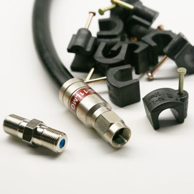 125ft BLACK TRI-SHIELD DIRECT BURIAL UNDERGROUND RG-11 COAXIAL CABLE 14AWG 75 Ohm GEL BRAIDED WEATHER SEAL BRASS CONNECTORS BARREL AND 10 NAIL CLIPS INCLUDED ASSEMBLED IN USA by PHAT SATELLITE INTL