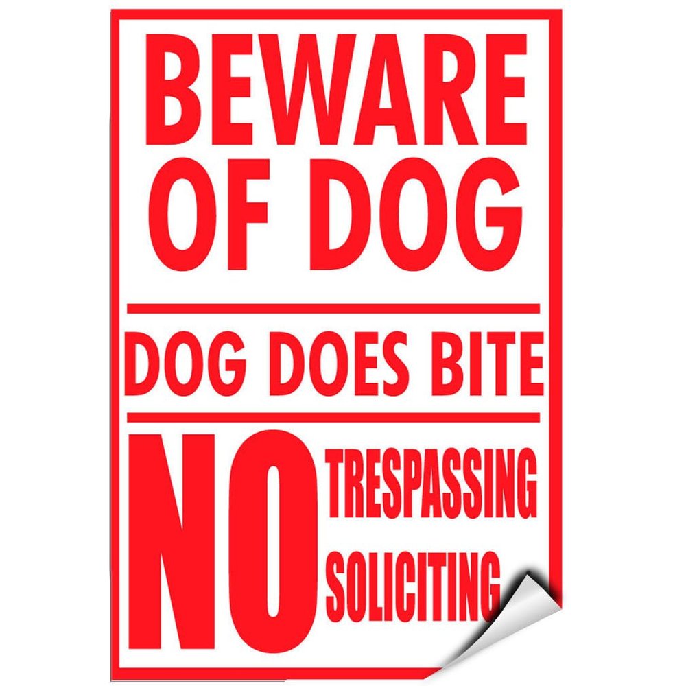 Beware of Dog Dog Does Bite No Trespassing Soliciting Label Decal Sticker Sticks to Any Surface