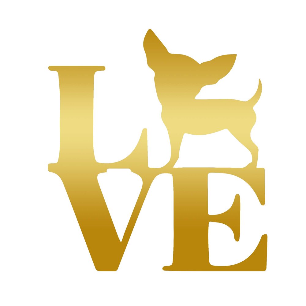 ANGDEST Love Chihuahua (Metallic Gold) (Set of 2) Premium Waterproof Vinyl Decal Stickers for Laptop Phone Accessory Helmet Car Window Bumper Mug Tuber Cup Door Wall Decoration