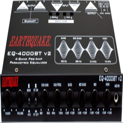 Earthquake Sound EQ-4000BT v2 4-Band 1/2 DIN Pre-Amp Car Audio Graphic Equalizer with RCA, AUX, Mini Jack, and Bluetooth Streaming Ready