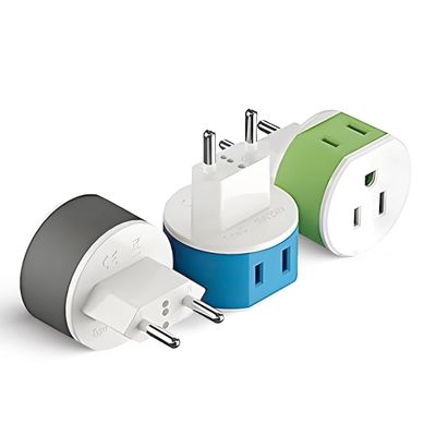 OREI European Power Plug Adapter, with 2 USA Inputs - Travel 3 Pack - Type C (US-9C) - Turkey, Italy, Iceland, and More - Safe Grounded Use with Cell Phones, Laptop, Camera Chargers, CPAP, and More