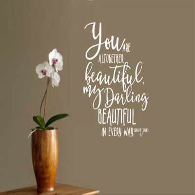 BestPricedDecals Scripture: You are Altogether Beautiful: Song of Songs 4:7 ~ Wall Decal 13" x 17" (White)