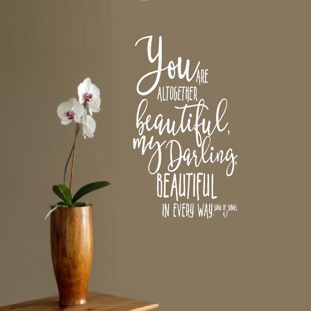 BestPricedDecals Scripture: You are Altogether Beautiful: Song of Songs 4:7 ~ Wall Decal 13" x 17" (White)