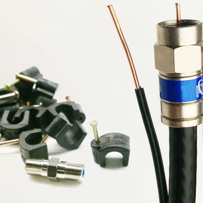 55ft SOLID COPPER RG6 DIRECT BURIAL UNDERGROUND 18AWG 75 Ohms COAXIAL CABLE WITH 17AWG MESSENGER GROUND WEATHER SEAL CONNECTORS BARREL & 10 NAIL CLIPS INCLUDED Assembled in USA by PHAT SATELLITE INTL