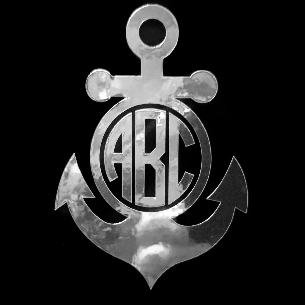 Eggleston Design Co Custom Metallic Circle Anchor Monogram Letter Initial Sticker Decal for Tumbler Cups, Laptops, Car Windows (fits Yeti and RTIC Cups) (6", Silver Chrome)