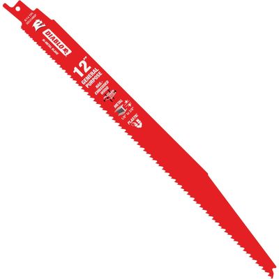 Diablo Bi-Metal Reciprocating Blades with Perma-Shield Coating for General Purpose Cuts - 12" Length, Variable Tooth Design, 8/14 TPI, 2-Pack - DS1214BGP2