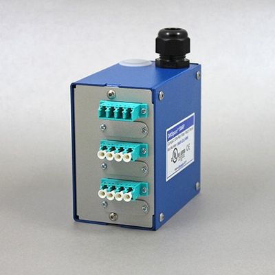 DINSpace SNAP-12LC-MM OM3/4 Compact Fiber Optic Patch Panel, Blue, Not Water Resistant, Includes 3ea. OM3/OM4 Multimode LC/LC Quad Adapters, Splice Tray, Steel Enclosure