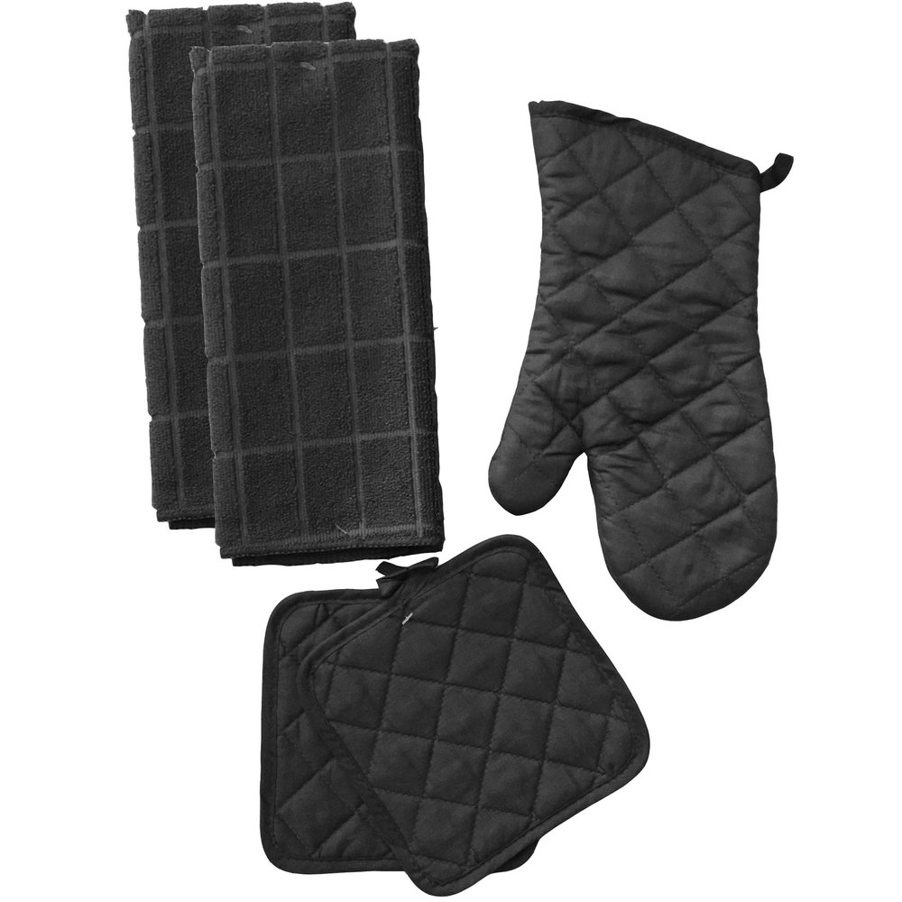 Greenbrier Dublin's Treasure Isle Kitchen Linen Set (Includes: one Oven mitt, Two Pot Holders and Two Dish Towels) (Grey)