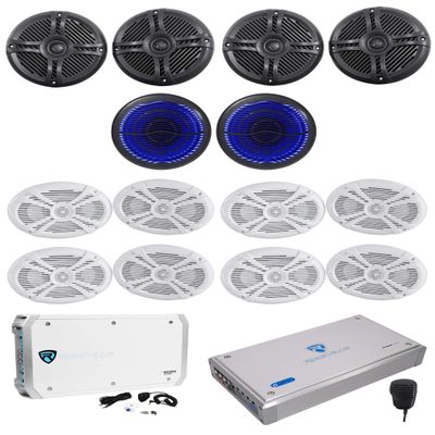 Rockville RMSTS65B Bundle: (2) Pairs 6.5" 800W Marine Boat Speakers, (4) Pairs RMSTS69W 6x9 1000W Speakers, (2) MS10LB 10" Subwoofer, RXM-S6 6-Ch 660W Amplifier, RXM-S30 4-Ch 660W Amplifier, 10-Items