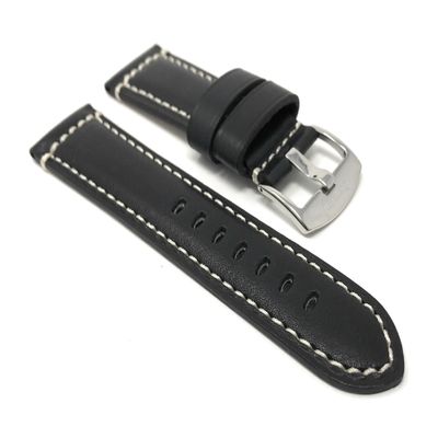 22mm Smartwatch Band Strap fits Motorola 360 (46mm Case), S3 Classic, Fossil Q & Many More, Leather, Black Stainless Steal Buckle