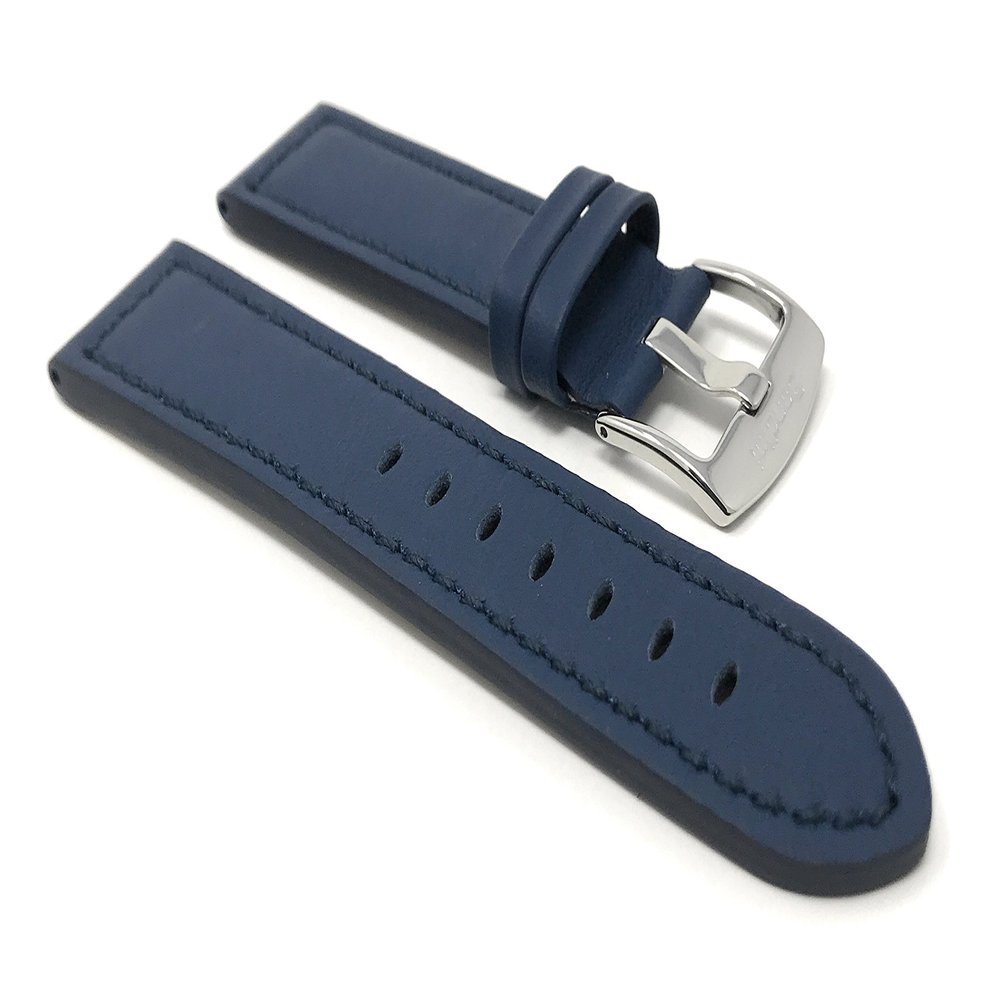20mm Blue Smartwatch Band Strap fits Motorola 360 (42mm Case) & Many More, Leather, Racer with Stitching, Stainless Steel Buckle