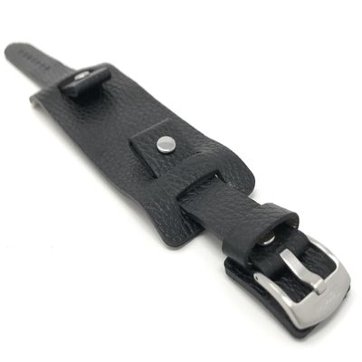 20mm Black Smartwatch Band Strap fits Motorola 360 (42mm Case) & Many More, Leather, Biker Style, Rectangular Shape