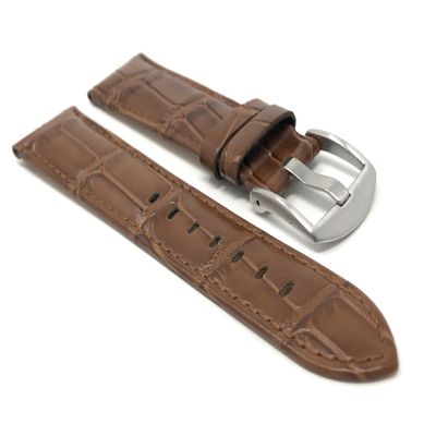 20mm Alligator Pattern Smartwatch Band Strap fits Motorola 360 (42mm Case) & Many More, Leather, Tan, Large Buckle