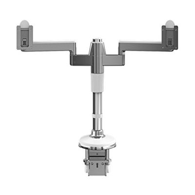 Humanscale M2 M/Flex Dual Monitor Arm Single Straight Link 12" High Post with Integrated Clamp Mount Aluminum White MF22W66C12