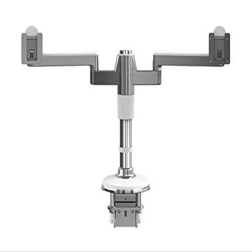 Humanscale M2 M/Flex Dual Monitor Arm Single Straight Link 12" High Post with Integrated Clamp Mount Aluminum White MF22W66C12