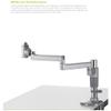 Humanscale M2 M/Flex Dual Monitor Arm Single Straight Link 12" High Post with Integrated Clamp Mount Aluminum White MF22W66C12 view 2