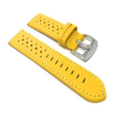 20mm Yellow Smartwatch Band Strap fits Motorola 360 (42mm Case) & Many More, Leather, Vented Racer, Stainless Steel Buckle