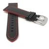 22mm Smartwatch Band Strap fits Motorola 360 (46mm Case), S3 Classic & Many More, Leather, Racer, Black with Red Stitching view 2