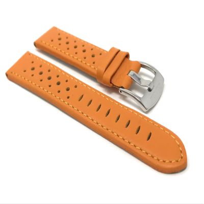 22mm Orange Smartwatch Band Strap fits Motorola 360 (46mm Case), S3 Classic & Many More, Leather, Vented Racer