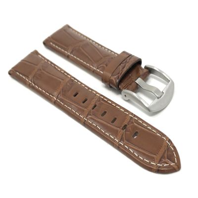 20mm Alligator Pattern Smartwatch Band Strap fits Motorola 360 (42mm Case) & Many More, Leather, Tan White Stitching, Large Buckle