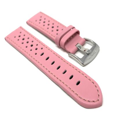 20mm Pink Smartwatch Band Strap fits Motorola 360 (42mm Case) & Many More, Leather, Vented Racer, Stainless Steel Buckle