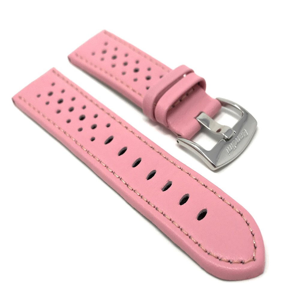 20mm Pink Smartwatch Band Strap fits Motorola 360 (42mm Case) & Many More, Leather, Vented Racer, Stainless Steel Buckle