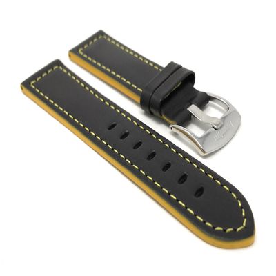 20mm Smartwatch Band Strap fits Motorola 360 (42mm Case) & Many More, Leather, Racer, Black with Yellow Stitching