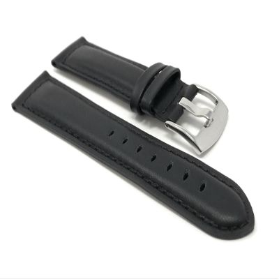 20mm Black Smartwatch Band Strap fits Motorola 360 (42mm Case) & Many More, Leather, Mat Finish, Tone-on-Tone Stitching