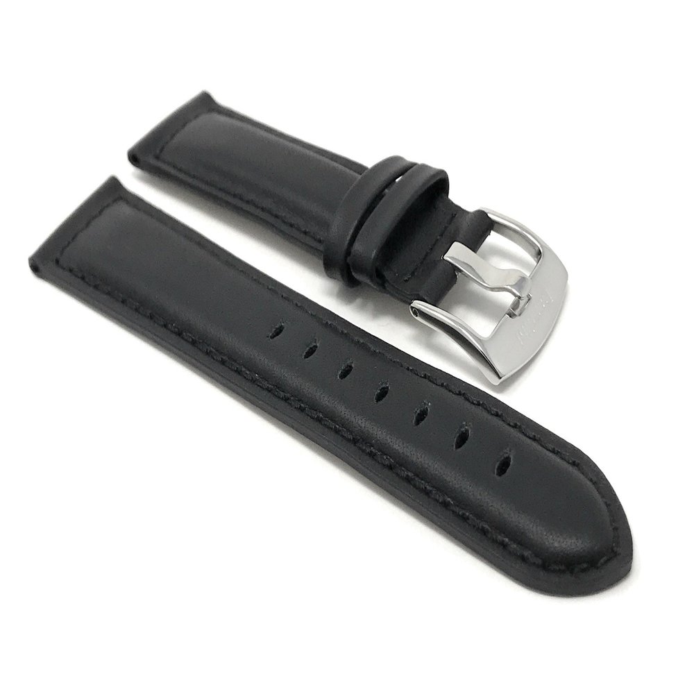 20mm Black Smartwatch Band Strap fits Motorola 360 (42mm Case) & Many More, Leather, Mat Finish, Tone-on-Tone Stitching