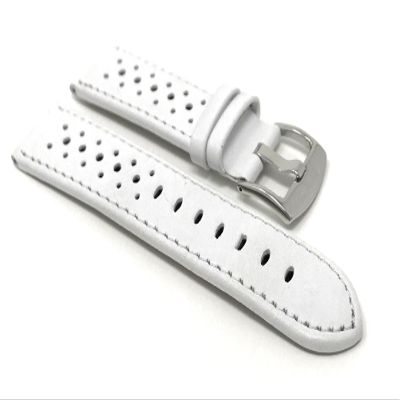 20mm White Smartwatch Band Strap fits Motorola 360 (42mm Case) & Many More, Leather, Vented Racer, Stainless Steel Buckle