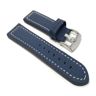 20mm Blue Smartwatch Band Strap fits Motorola 360 (46mm Case), S2 & S3 Classic & Many More, Leather, Racer, White Stitching