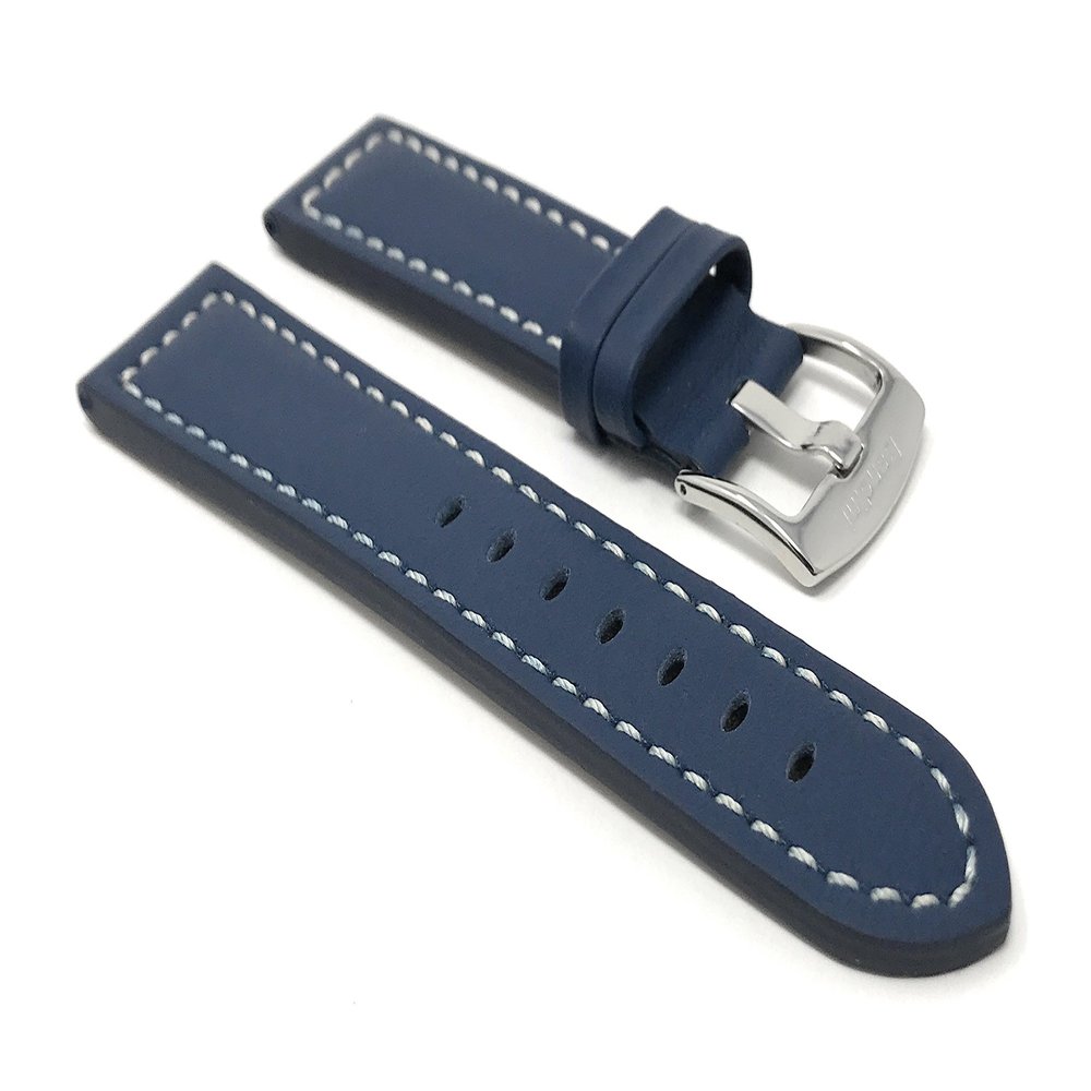 20mm Blue Smartwatch Band Strap fits Motorola 360 (46mm Case), S2 & S3 Classic & Many More, Leather, Racer, White Stitching