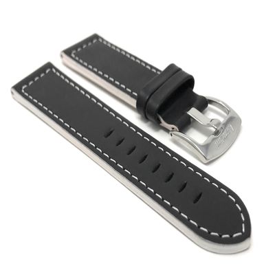 22mm Smartwatch Band Strap fits Motorola 360 (46mm Case), S3 Classic & Many More, Leather, Racer, Black with White Stitching