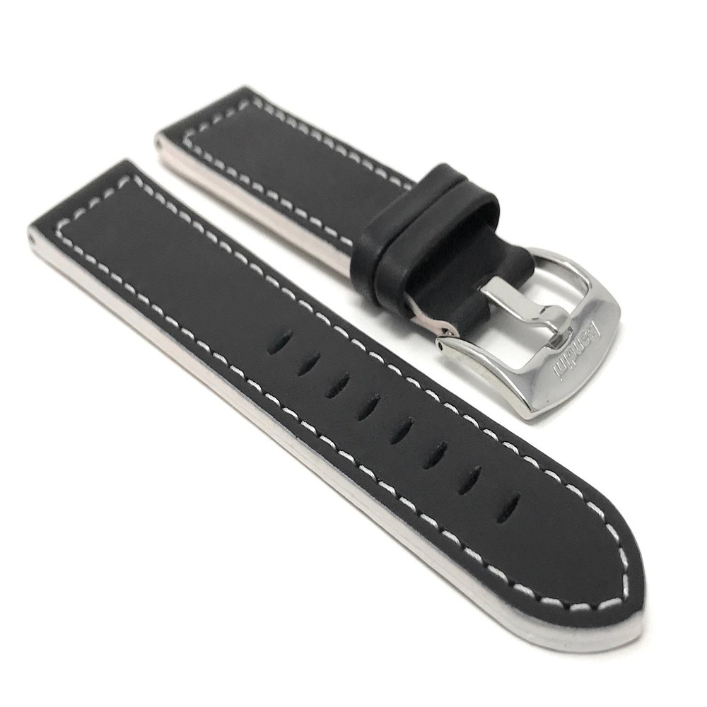 22mm Smartwatch Band Strap fits Motorola 360 (46mm Case), S3 Classic & Many More, Leather, Racer, Black with White Stitching