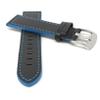 22mm Smartwatch Band Strap fits Motorola 360 (46mm Case), S3 Classic & Many More, Leather, Racer, Black with Blue Stitching view 2
