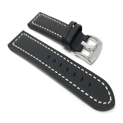 22mm Black Smartwatch Band Strap fits Motorola 360 (46mm Case), S3 Classic & Many More, Leather, Racer, White Stitching