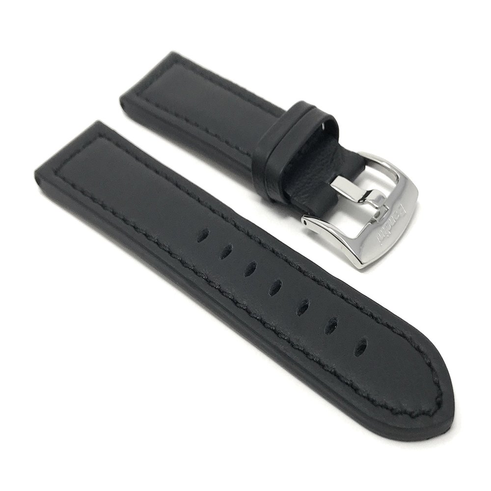 20mm Black Smartwatch Band Strap fits Motorola 360 (42mm Case) & Many More, Leather, Racer with Stitching, Stainless Steel Buckle