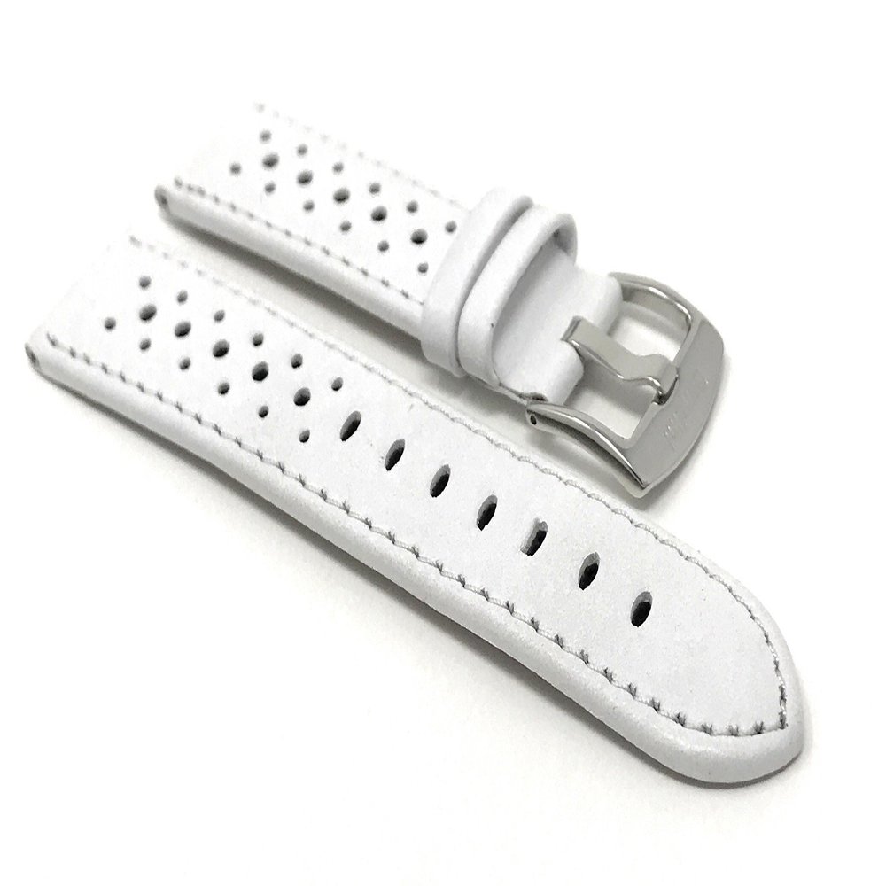 22mm White Smartwatch Band Strap fits Motorola 360 (46mm Case), S3 Classic & Many More, Leather, Vented Racer