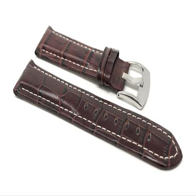 Extra Long, 20mm Alligator Pattern Smartwatch Band Strap fits Motorola 360 (42mm Case) & Many More, Leather, Brown White Stitching